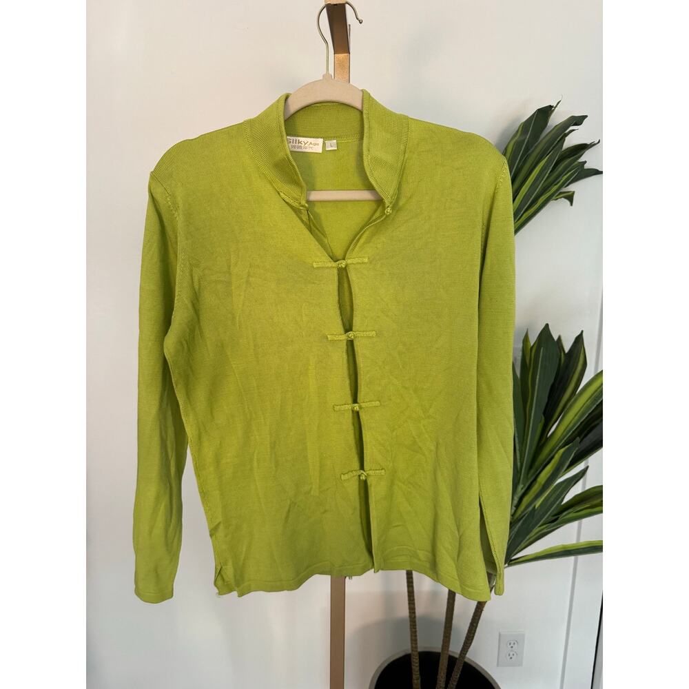 Silky Age | Mandarin Collar Frog Closure Knit Cardigan Top - Picture 3 of 7
